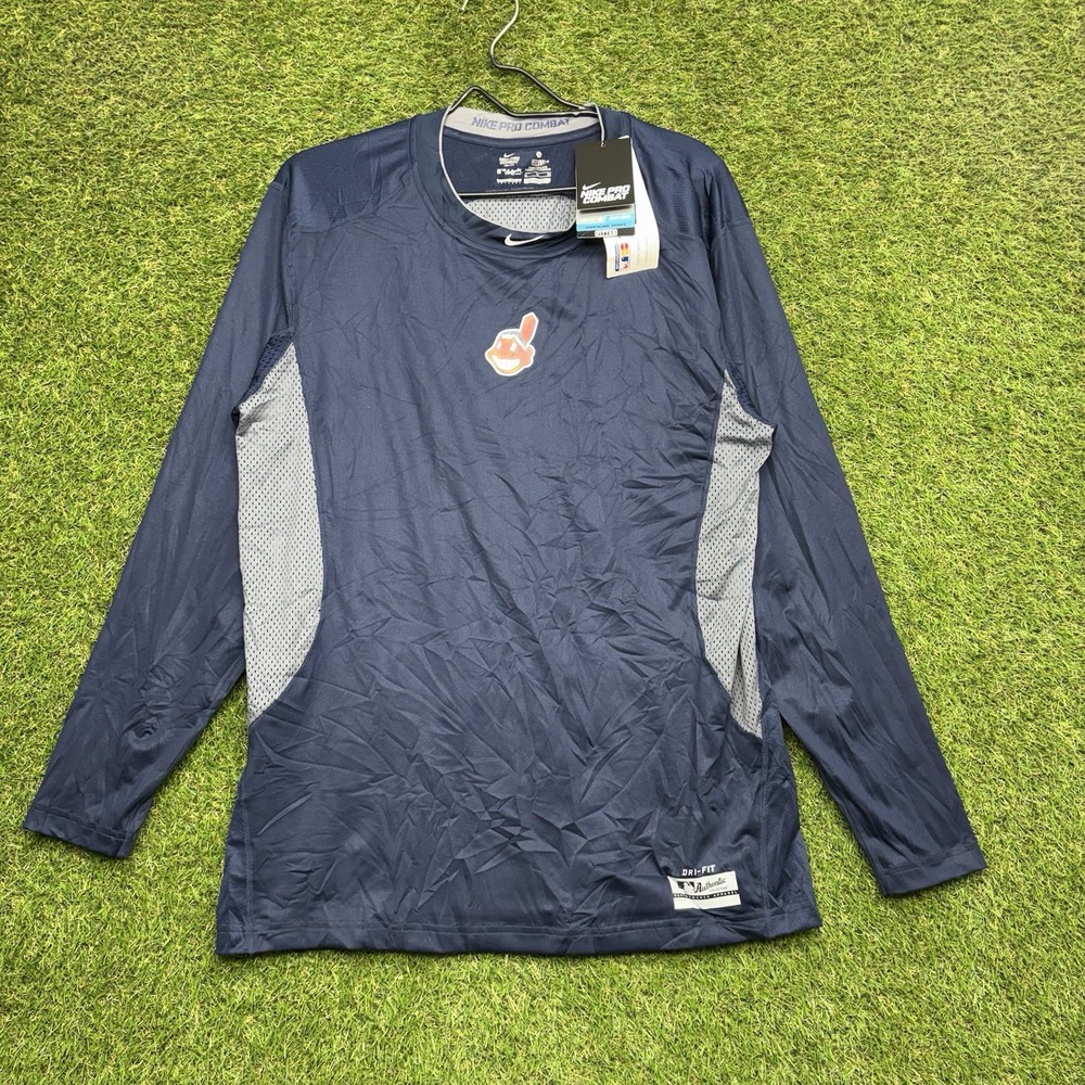 Cleveland Indians Nike Pro Combat Shirt Mens XL Fitted Long Sleeve Blue NWT